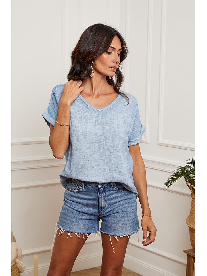 Fleur de Lin Lniana koszulka "Fabioza" w kolorze błękitnym rozmiar: XL