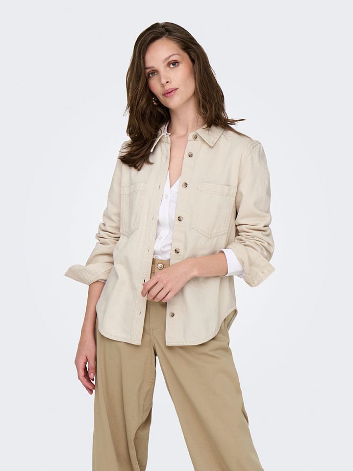 ONLY Koszula dżinsowa w kolorze beżowym rozmiar: S