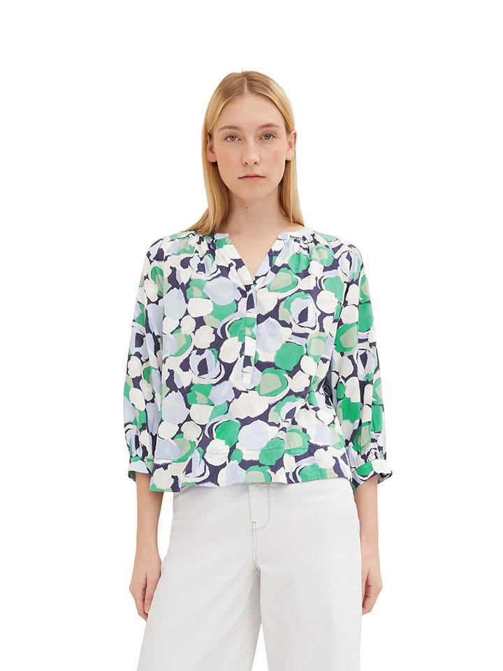 Tom Tailor Bluzka w kolorze granatowo-biało-zielonym rozmiar: 34