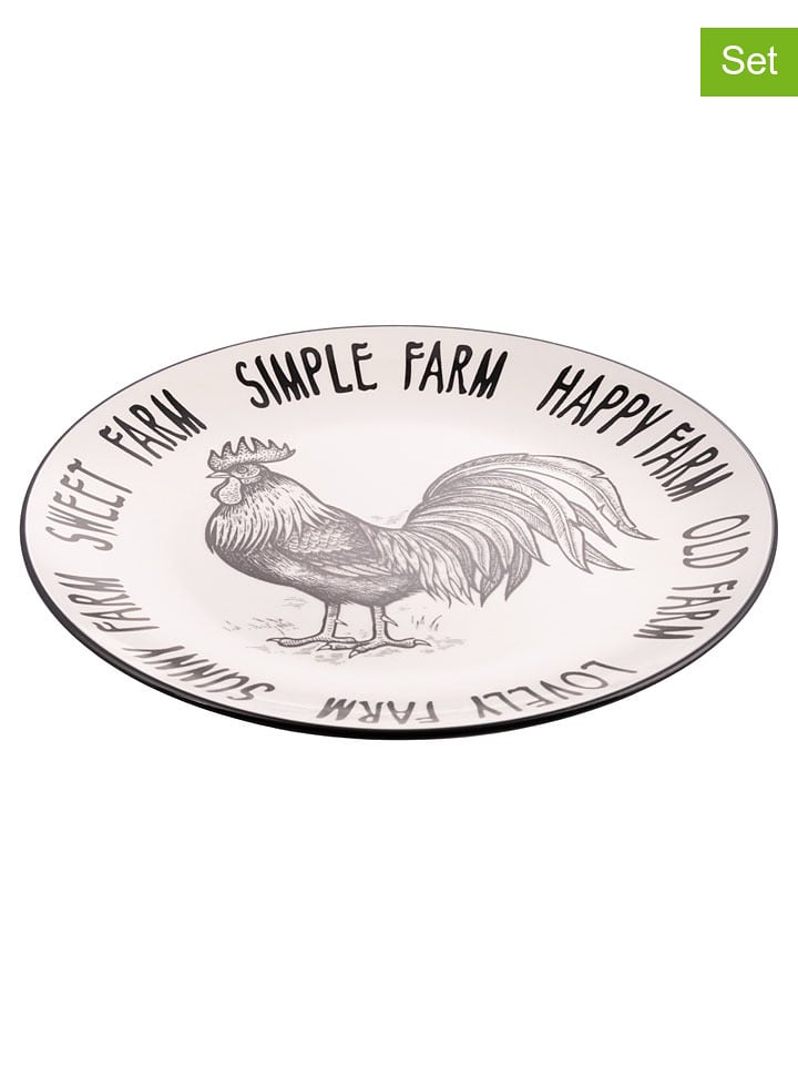 Villa d´Este Talerze obiadowe (6 szt.) "Rooster" w kolorze czarno-białym - Ø 27 cm rozmiar: onesize