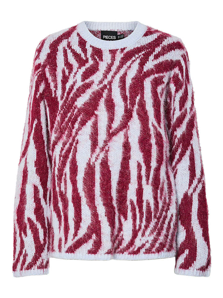 Pieces Sweter "Mynthe" w kolorze błękitno-czerwonym rozmiar: S