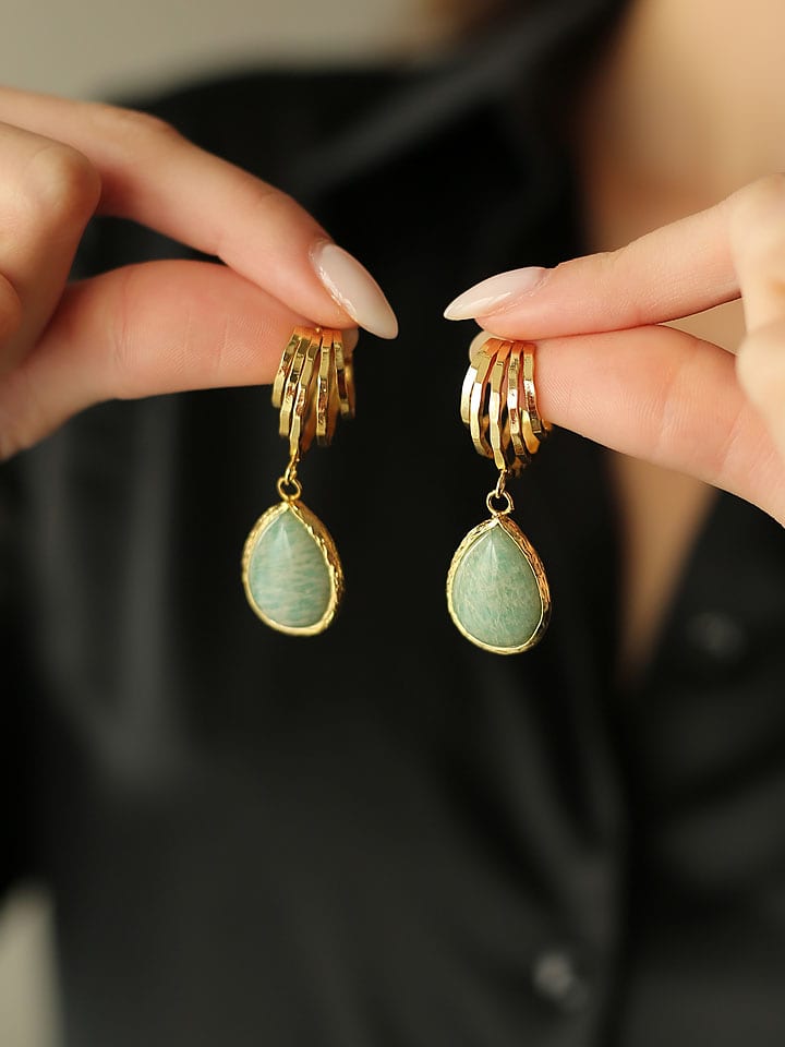 Pierres de Jade Pozłacane kolczyki-wkrętki z amazonitami rozmiar: onesize