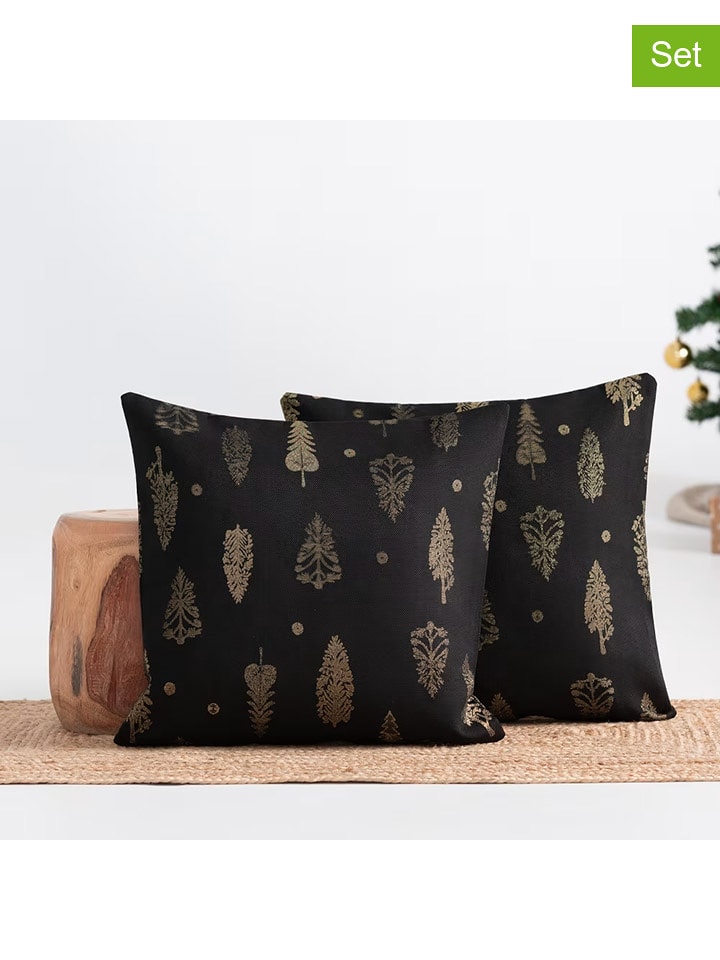 GAMUSI Poszewki (2 szt.) "Silvet" w kolorze złoto-czarnym na poduszkę rozmiar: 45x45 cm