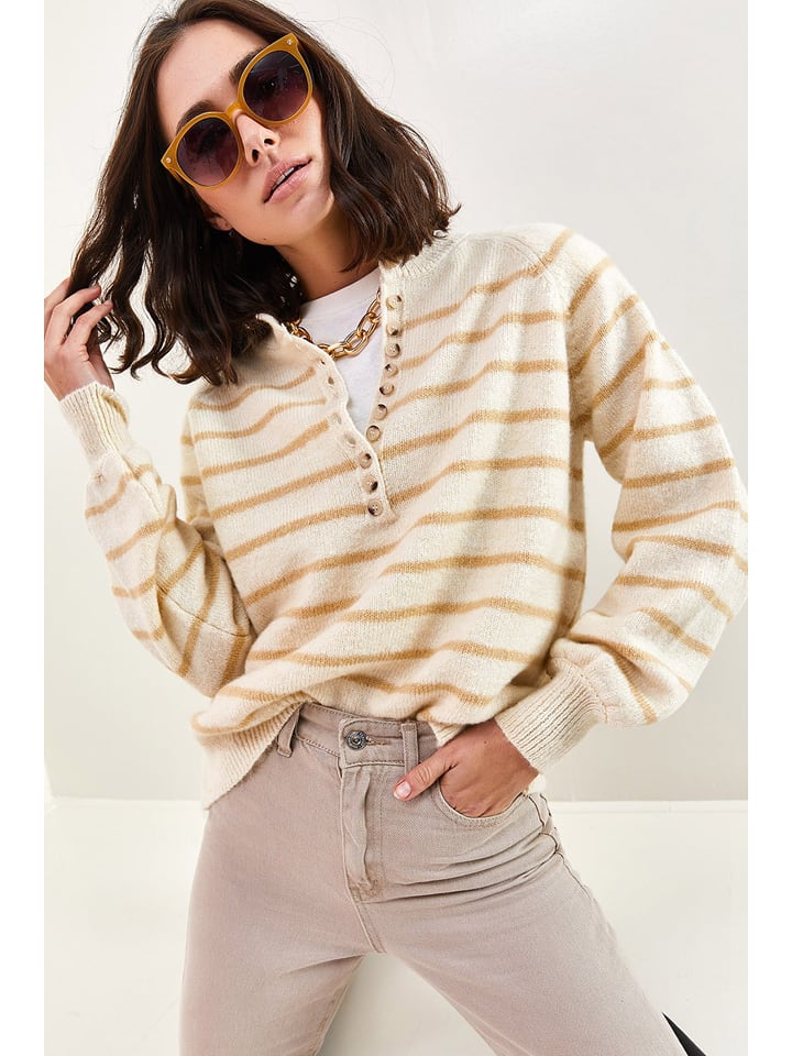 Bianco Lucci Sweter w kolorze kremowo-beżowym rozmiar: onesize