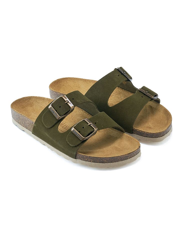 Mandel Skórzane klapki w kolorze khaki rozmiar: 39