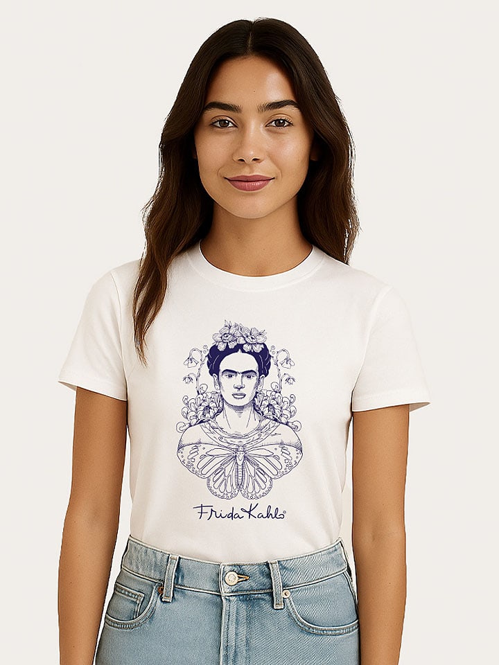 WOOOP Koszulka "Frida Kahlo Butterfly" w kolorze białym rozmiar: L