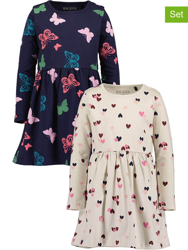 Blue Seven Sukienki (2 szt.) w kolorze beżowo-granatowym rozmiar: 122