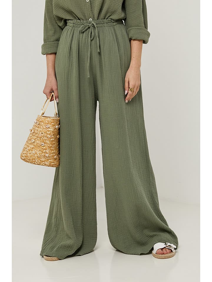 Rodier Lin Lniane spodnie w kolorze khaki rozmiar: M/L