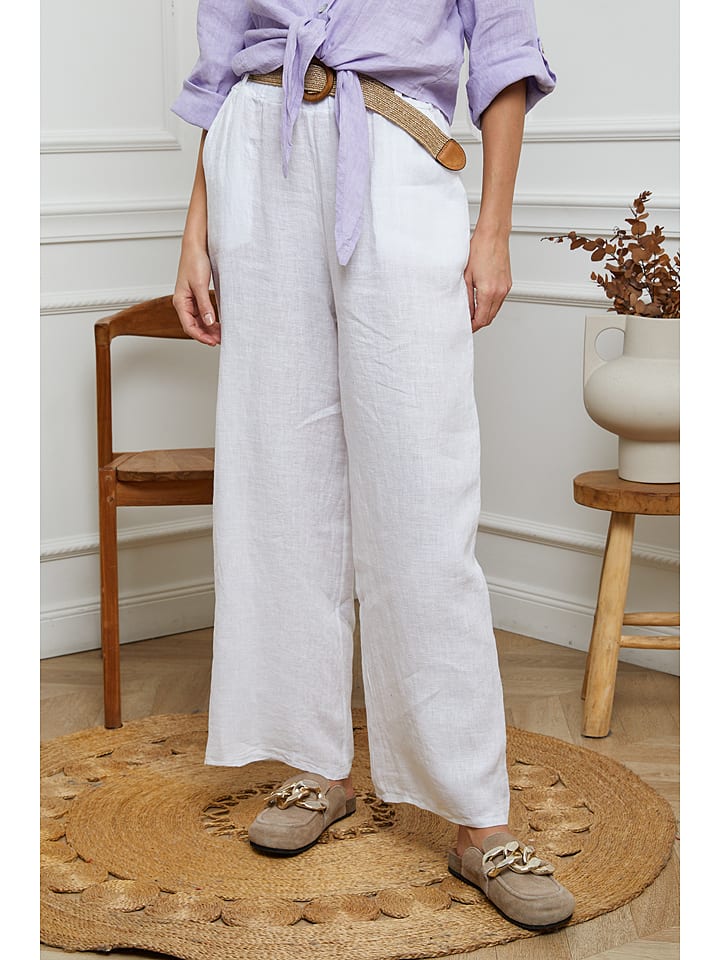 Joséfine Lniane spodnie w kolorze białym rozmiar: XXL