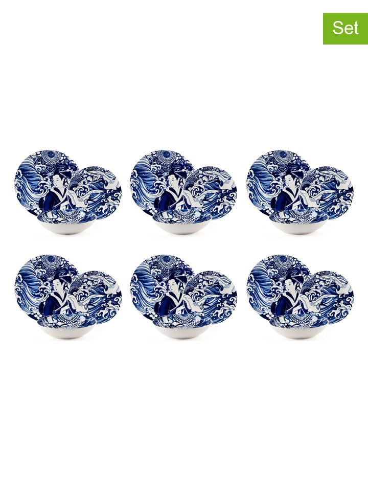 Trendy Kitchen by EXCÉLSA 18-częściowy zestaw talerzy "Kon" w kolorze niebieskim rozmiar: onesize