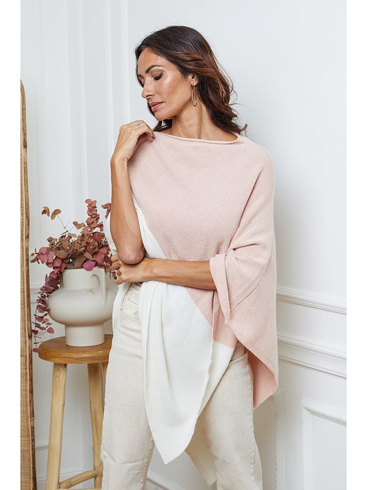 So Cachemire Ponczo "Kordeva" w kolorze biało-jasnoróżowym rozmiar: S