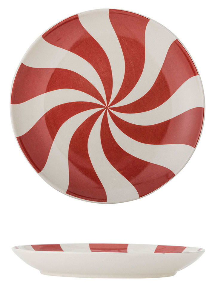 Bloomingville Talerz śniadaniowy "Yule" w kolorze biało-czerwonym - Ø 23 cm rozmiar: onesize