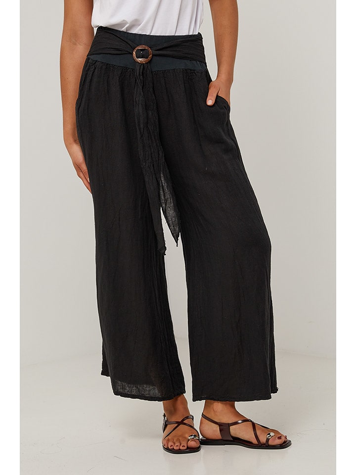 Le Monde du Lin Lniane spodnie w kolorze czarnym rozmiar: 34/36