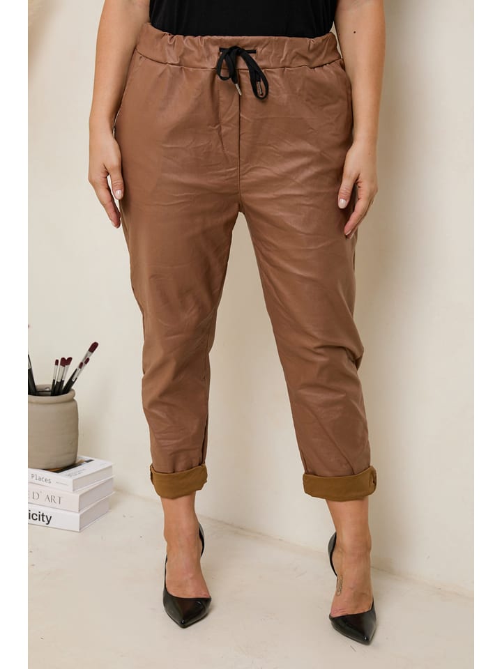 Curvy Lady Spodnie w kolorze jasnobrązowym ze skóry syntetycznej rozmiar: 44/46