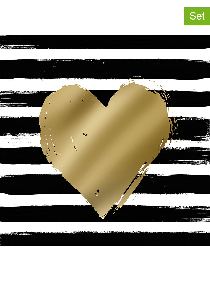 ppd Serwetki (40 szt.) "Heart & Stripes" w kolorze czarno-złotym rozmiar: onesize