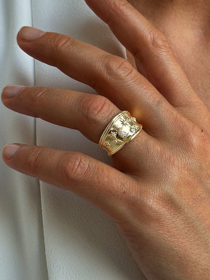 Les Petites Précieuses Pozłacany pierścionek z cyrkonią rozmiar: 60