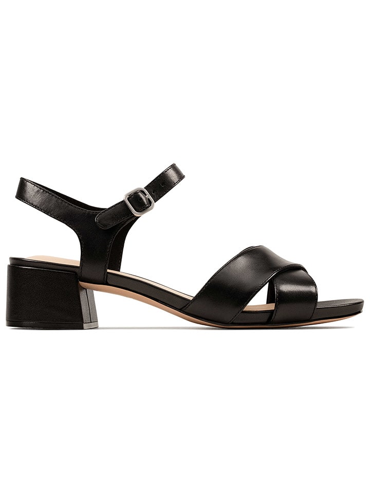 Clarks Skórzane sandały "Sheer35 Strap" w kolorze czarnym na obcasie rozmiar: 37
