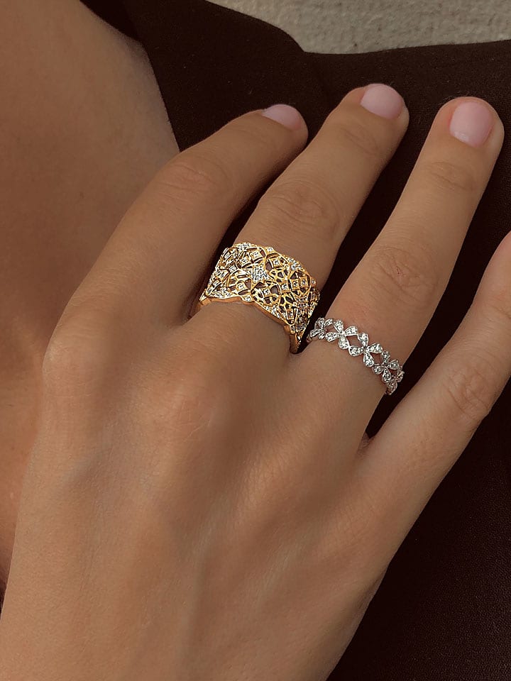 Eclat d'Argent Pozłacany pierścionek z cyrkonią rozmiar: 50