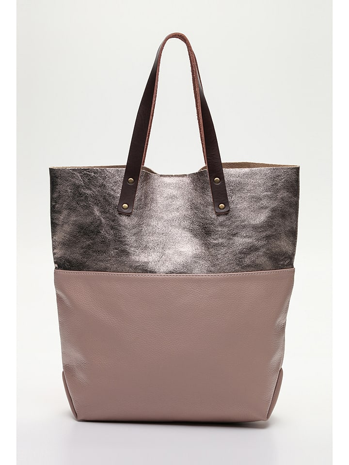 maison héritage PARIS Skórzany shopper bag "Alon" w kolorze szaroróżowym - 43 x 43 x 12 cm rozmiar: onesize