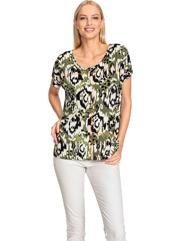 Heine Koszulka w kolorze oliwkowo-czarno-kremowym rozmiar: 40