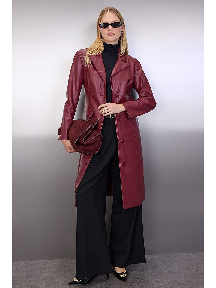 trendyol Płaszcz w kolorze bordowym ze skóry syntetycznej rozmiar: XL