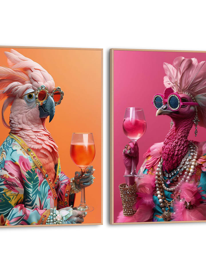 Orangewallz Druki artystyczne (2 szt.) "Cheers" w ramce rozmiar: 30x40 cm