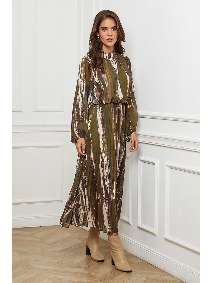 L'armoire de Suzette Sukienka w kolorze zielono-brązowo-kremowym rozmiar: 38/40