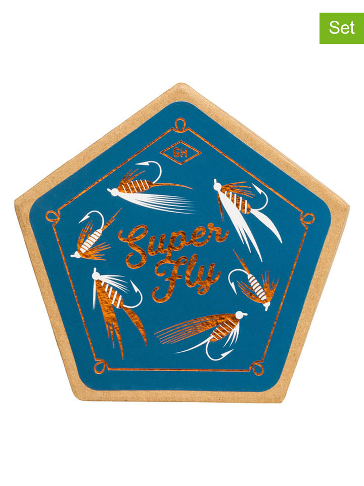 Gentlemen's Hardware Podstawki (4 szt.) "Fishing" w kolorze niebieskim - 13,4 x 13,4 cm rozmiar: onesize
