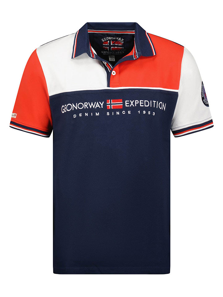 Geographical Norway Koszulka polo "Kondo" w kolorze czerwono-biało-granatowym rozmiar: 140