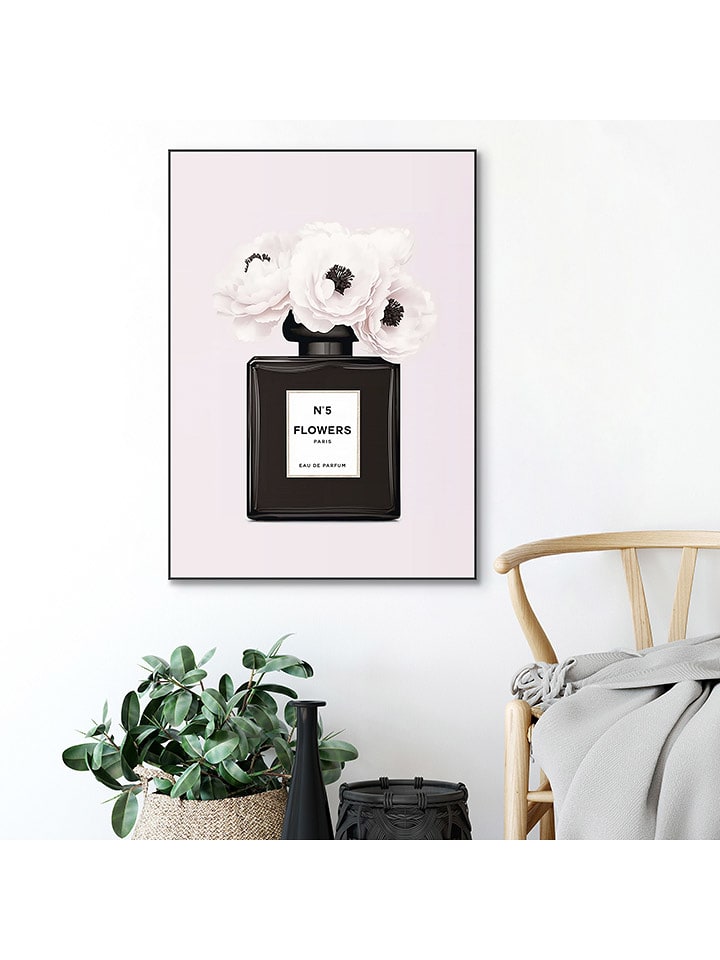 Orangewallz Druk artystyczny "Perfume Bottle Flowers" w ramce rozmiar: 50x70 cm