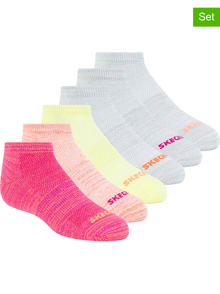 Skechers Skarpety (6 par) w kolorze jasnoszaro-różowo-żółtym rozmiar: 27,5-35,5