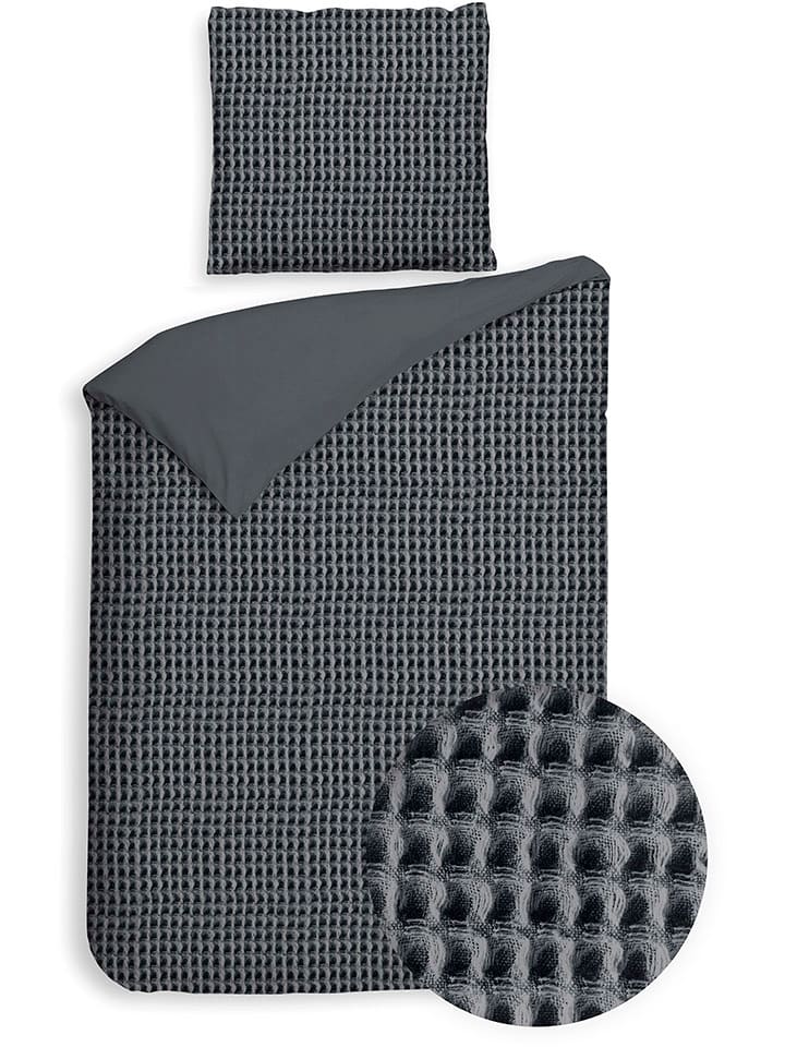 Heckett Lane Komplet pościeli perkalowej "Vafala" w kolorze antracytowym rozmiar: 135x200 cm