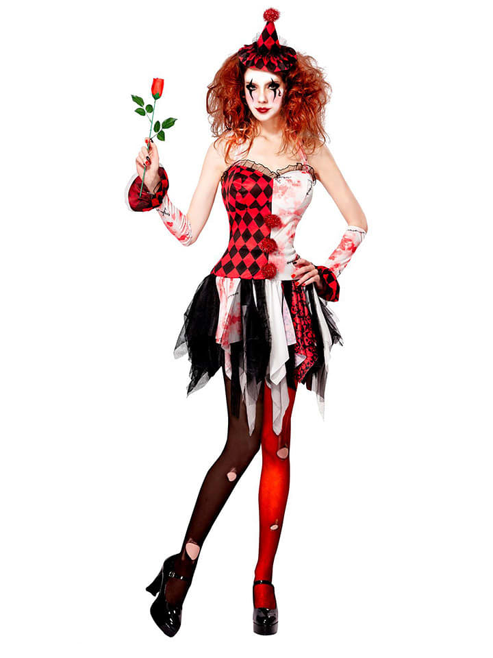 Carnival Party 3-częściowy kostium "HORROR HARLEKIN" w kolorze czarno-czerwono-białym rozmiar: M