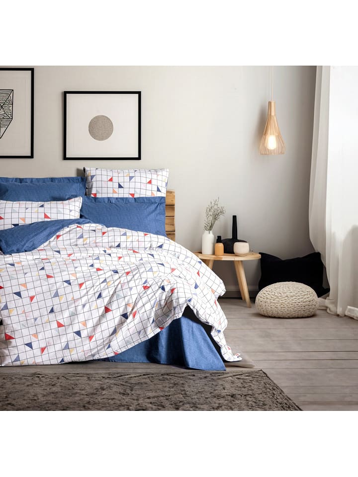 Colourful Cotton Komplet pościeli renforcé w kolorze biało-niebieskim rozmiar: 200x200 cm