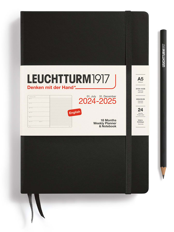 LEUCHTTURM1917 Kalendarz tygodniowy i notatnik w kolorze czarnym - 14,5 x 21 cm, ENG rozmiar: onesize