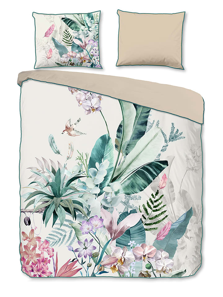 Descanso Komplet pościeli satynowej "Verdi" w kolorze kremowym ze wzorem rozmiar: 140x220 cm