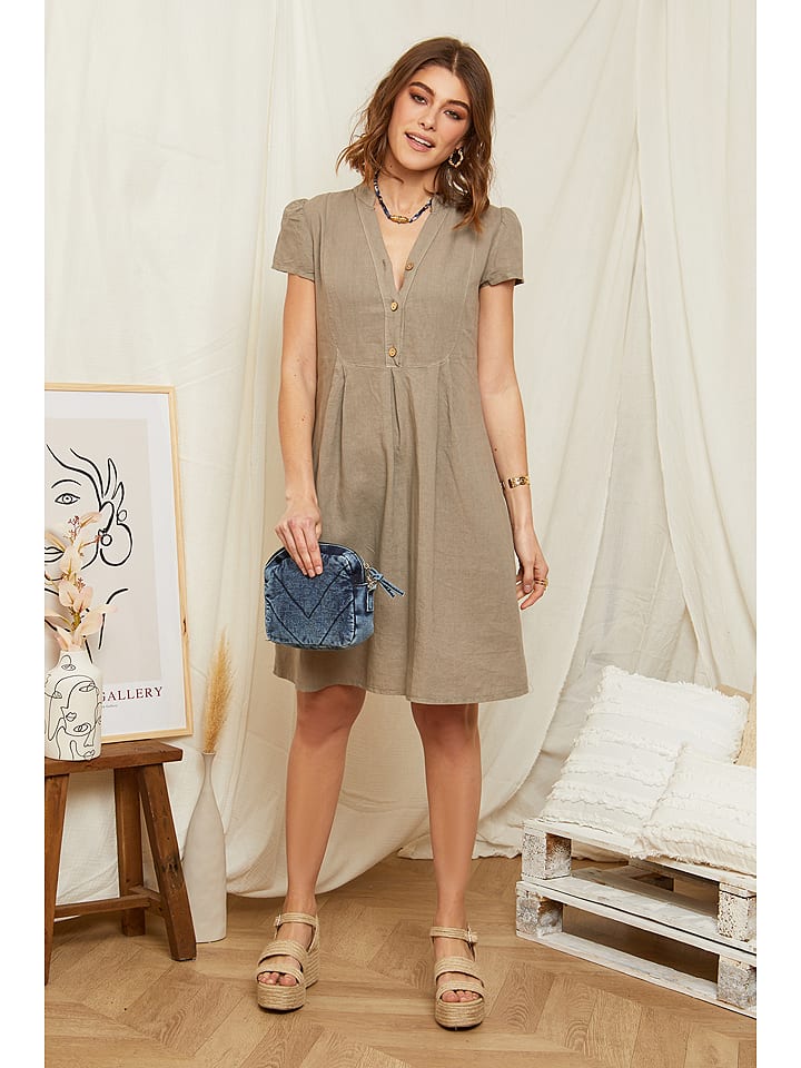 Rodier Lin Lniana sukienka w kolorze szarobrązowym rozmiar: M/L