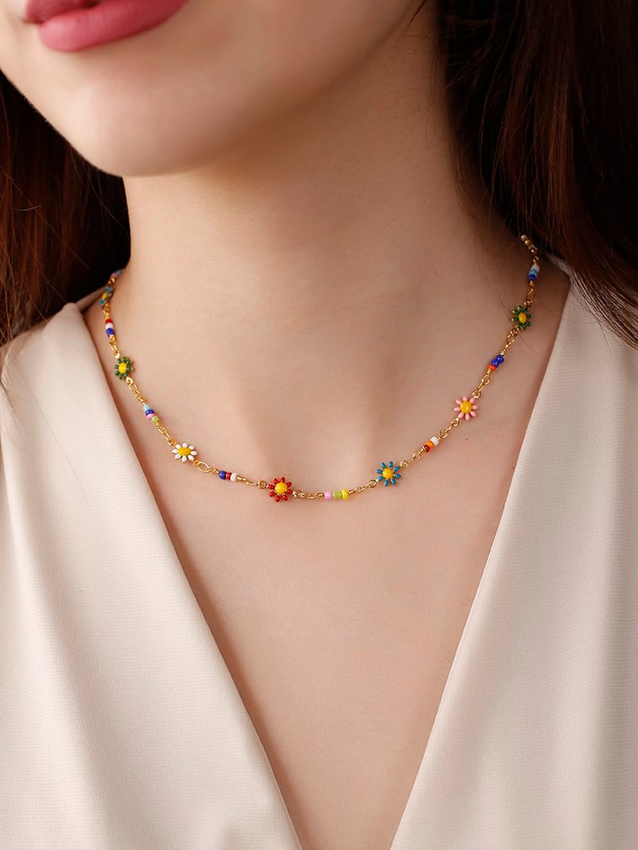 Nakkash Pozłacany naszyjnik z emaliowanymi elementami ozdobnymi - dł. 40 cm rozmiar: onesize