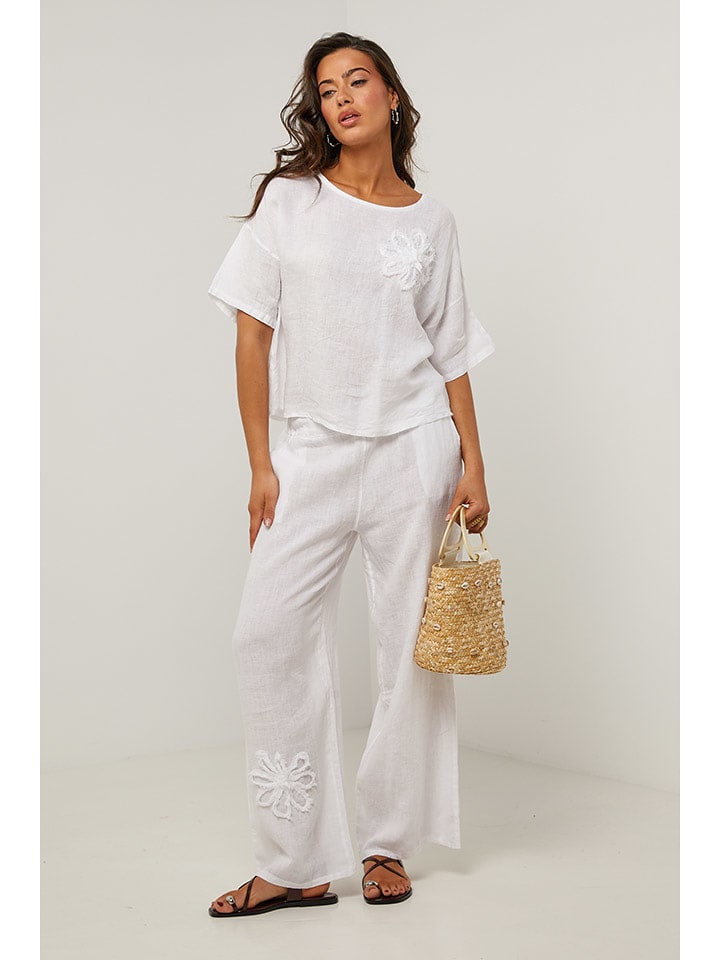 Le Monde du Lin Lniane spodnie w kolorze białym rozmiar: 34/36