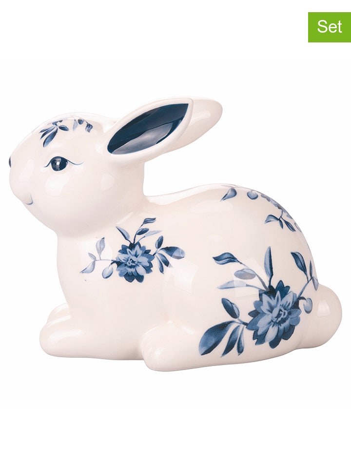 Villa d´Este Dekoracje (2 szt.) "Easter Rabbit" w kolorze biało-granatowym - wys. 13,9 cm rozmiar: onesize