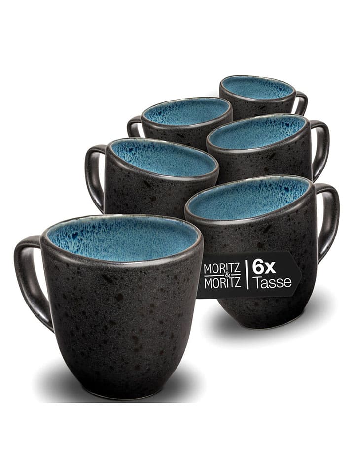 Moritz & Moritz Kubki (6 szt.) "Organic" w kolorze czarno-błękitnym - 380 ml rozmiar: onesize
