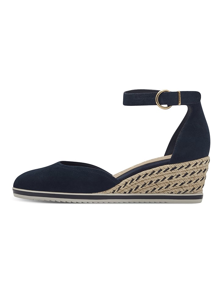 Tamaris Skórzane czółenka w kolorze granatowym na koturnie rozmiar: 42