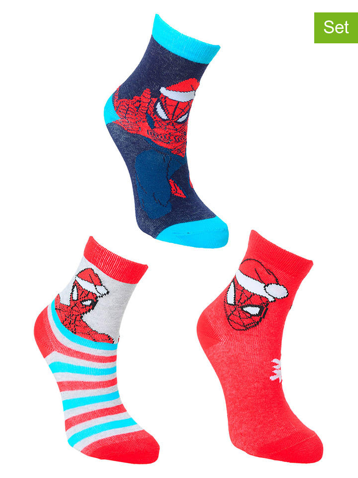 Spiderman Skarpety (3 pary) "Spider-Man" w kolorze czerwono-granatowo-błękitnym rozmiar: 31-34