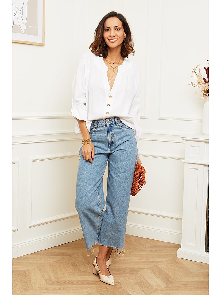 Le Monde du Lin Lniana bluzka "Barcelona" w kolorze białym rozmiar: 38/40