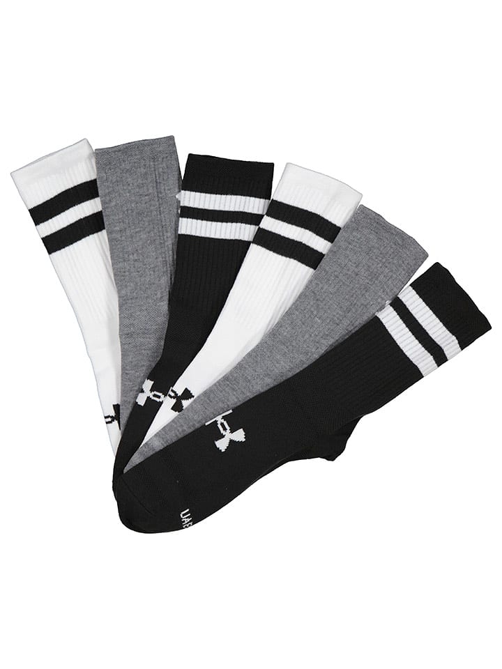 Under Armour Skarpety sportowe (6 par) "Essential Crew" w kolorze czarno-szaro-białym rozmiar: S
