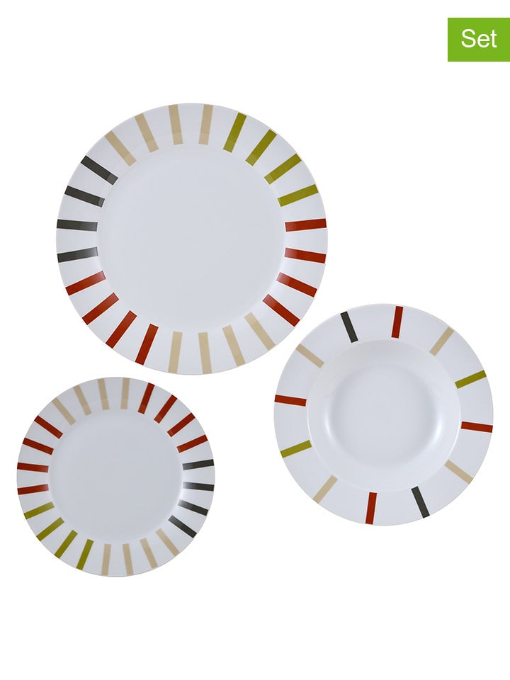 Benetton 12-częściowy zestaw talerzy w kolorze białym ze wzorem rozmiar: onesize