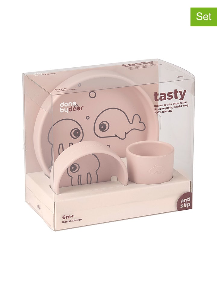 done by deer 3-częściowy zestaw "Sea Friends" w kolorze jasnoróżowym do nauki jedzenia rozmiar: onesize