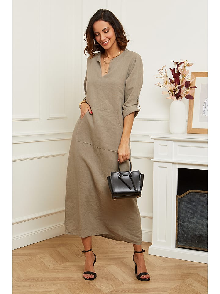 Le Monde du Lin Lniana sukienka w kolorze szarobrązowym rozmiar: 40/42