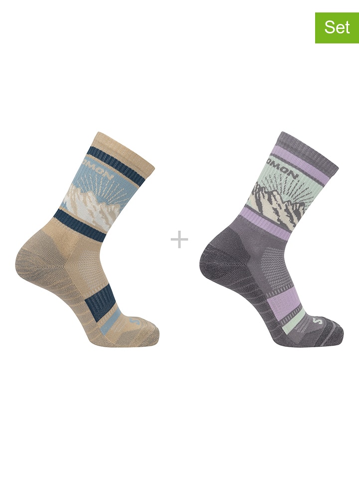 SALOMON Skarpety funkcyjne (2 pary) "Out Alps Crew" w kolorze szaro-beżowym rozmiar: 42-44