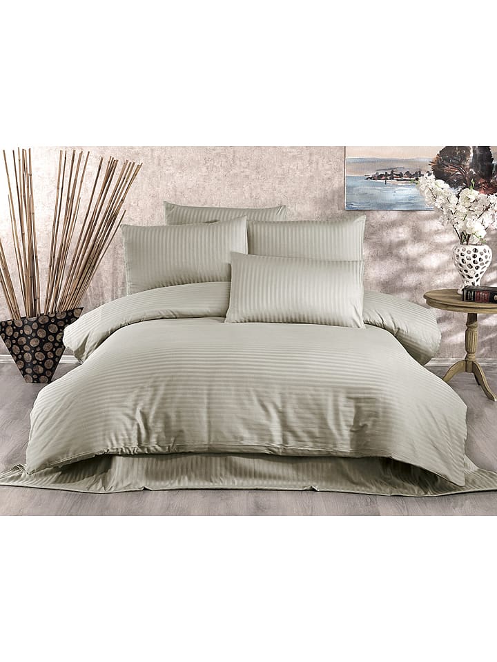 Elizabed Komplet pościeli satynowej "Lilyum" w kolorze beżowym rozmiar: 155x200 cm